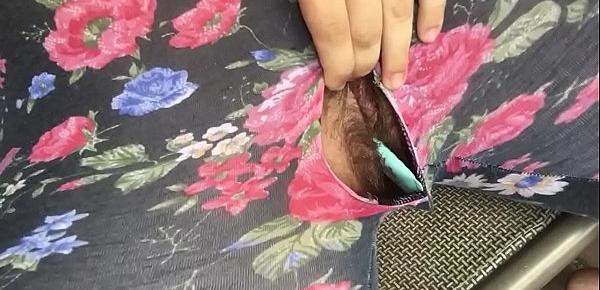  Ripped hole reveals a pissing and squirting little pussy